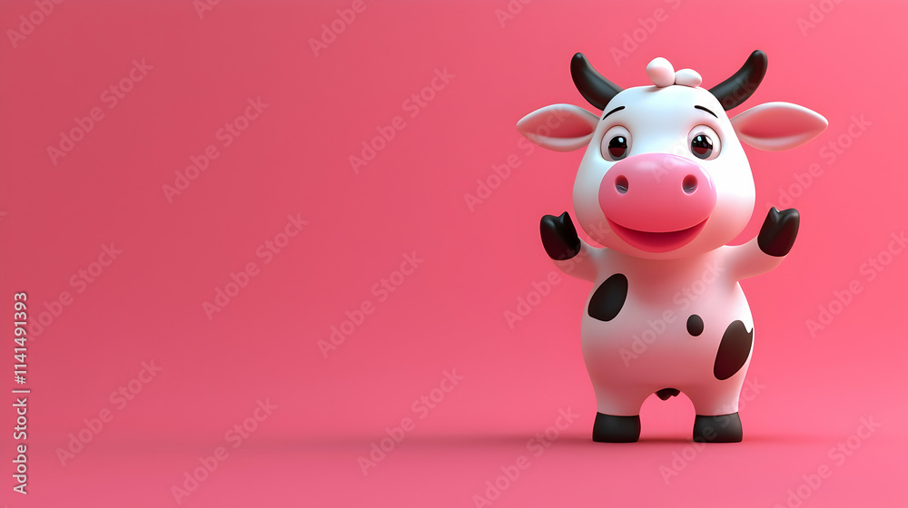 Cute Cartoon Cow 3D Render on Pink Background