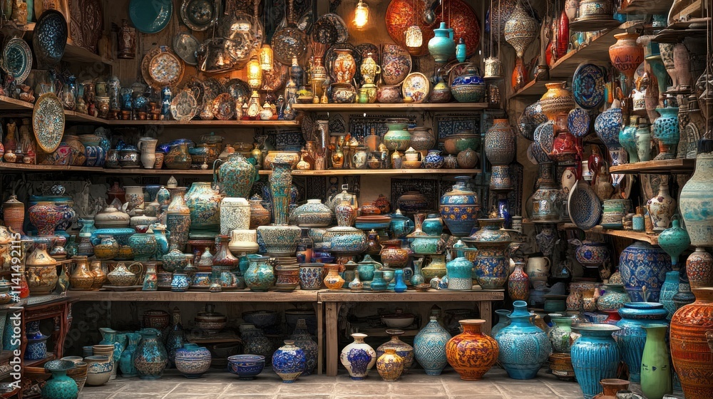 Vibrant Ceramic Pottery in Artisan Market Vibrant Ceramic Pottery in Artisan Market
