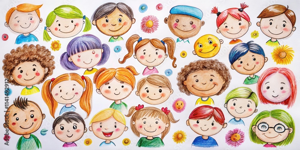 Children Doodle Set: Hand Drawn Sketches of Happy and Sad Kids Characters, Expressions, Patterns, and Templates for Creative Projects and Educational Materials Children Doodle Set: Hand Drawn Sketches of Happy and Sad Kids Characters, Expressions, Patterns, and Templates for Creative Projects and Educational Materials