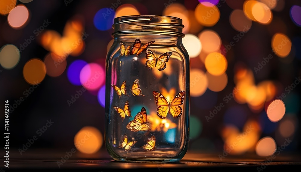 glass jar filled with butterflies glass jar filled with butterflies