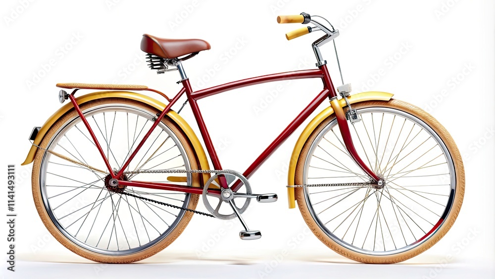 Fototapeta premium Classic Retro Bicycle in White Background - Vintage Design, Old Style, Classic Bike, Nostalgic Bicycle, Elegant Cycling, Timeless Charm, Retro Aesthetic, Artistic Bike Photography