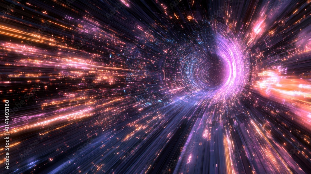 Fototapeta premium Abstract vibrant light trail in a cosmic tunnel of energy