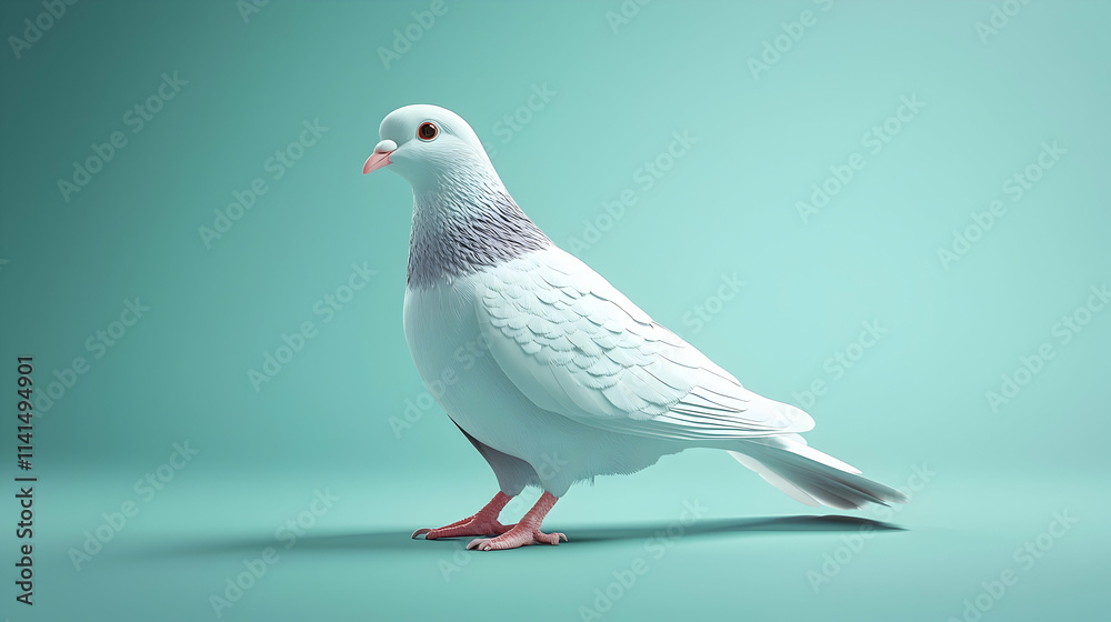 Fototapeta premium Elegant White Dove 3D Render on Teal Background