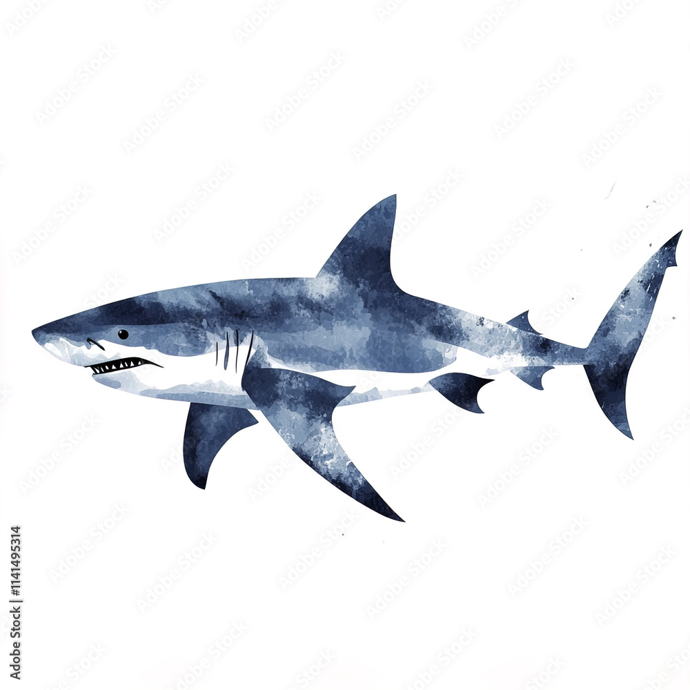 Obraz premium Stylized shark silhouette in bold watercolor design, showcasing strength and grace