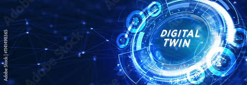 Digital twin industrial technology and manufacturing automation technology. 3d illustration