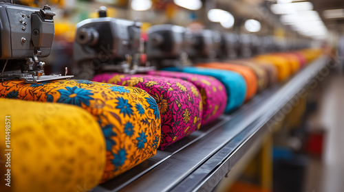 Wallpaper Mural textile factory with rows of sewing machines and vibrant fabrics Torontodigital.ca