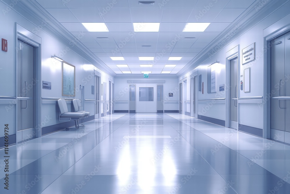 Clean Modern Hospital Corridor with Bright White Lighting Clean Modern Hospital Corridor with Bright White Lighting