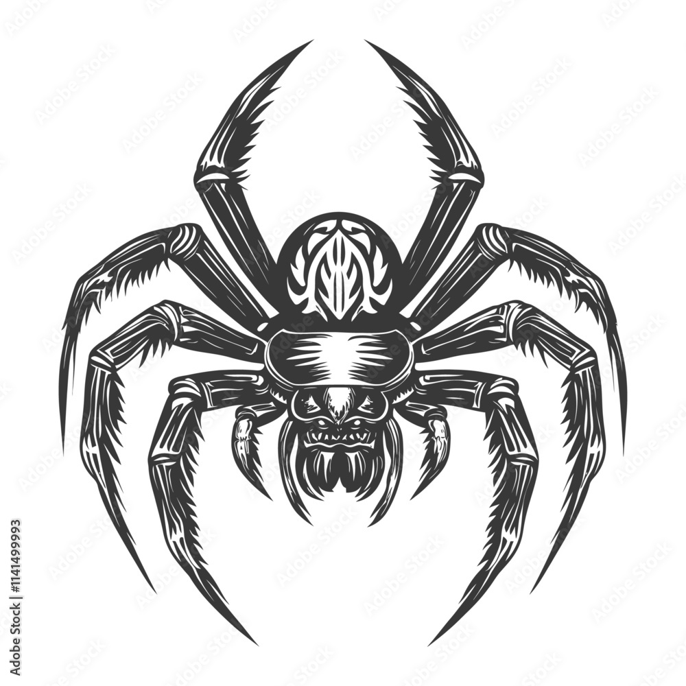 Detailed Illustration Of A Black And White Spider With A Fierce Expression Detailed Illustration Of A Black And White Spider With A Fierce Expression