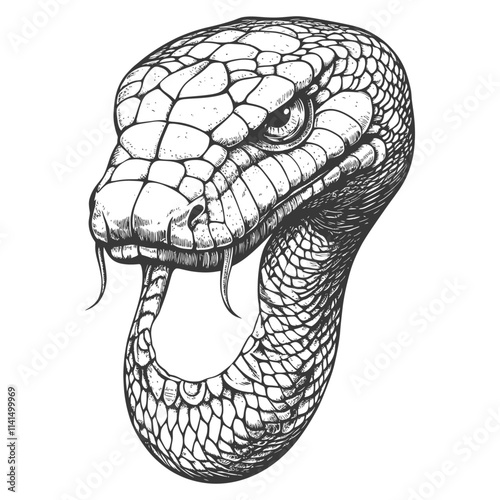 Detailed Hand Drawn Illustration Of A Snakes Head