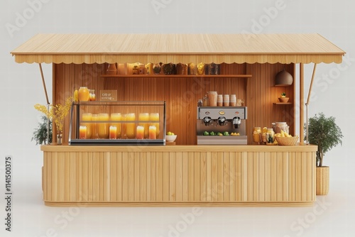 Wooden Beverage Stand with Fresh Juices and Coffee Equipment