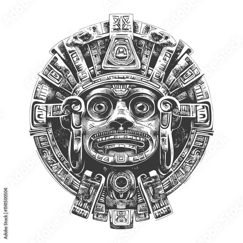 Hand Drawn Illustration Of A Detailed Aztec Mask