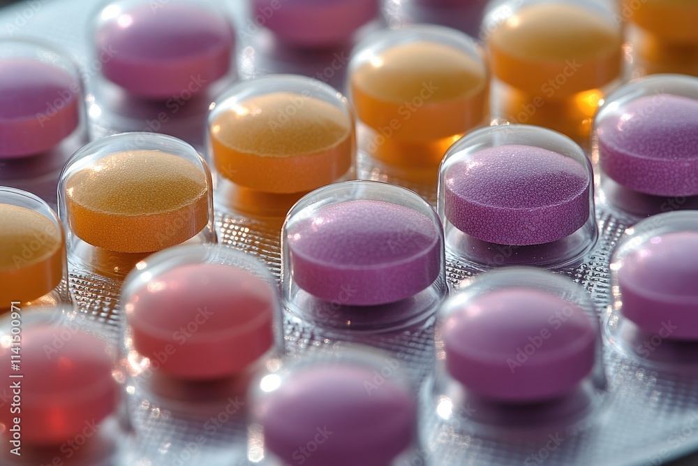 Close-up of Various Colored Pills in a Blister Pack Close-up of Various Colored Pills in a Blister Pack