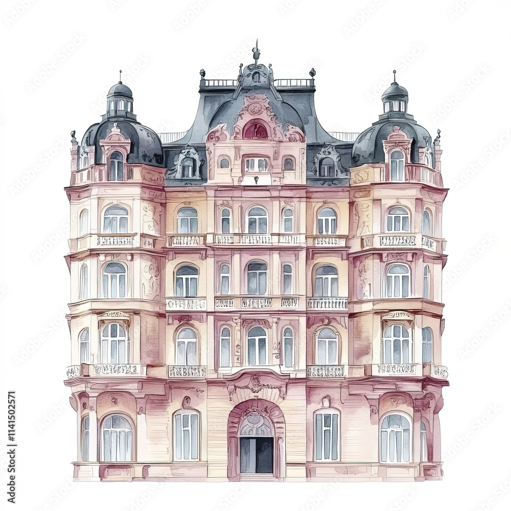 Fototapeta premium Majestic palace architectural element in watercolor style, showcasing elegance