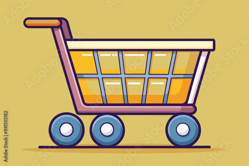 A vibrant, empty shopping cart illustration perfect for customization and creative projects, Empty Customizable Cartoon Illustration