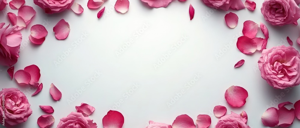 Close-Up of Blooming Pink Roses with Petals Arranged on a Soft Background Suitable for Decorative Use in Banners and Floral Designs Close-Up of Blooming Pink Roses with Petals Arranged on a Soft Background Suitable for Decorative Use in Banners and Floral Designs