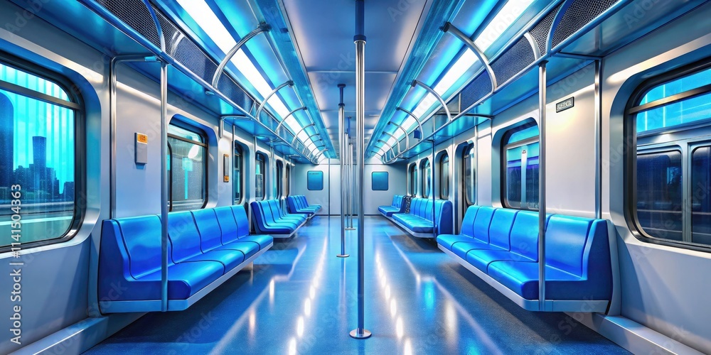 Interior of a Modern Subway Car Featuring Blue Seats in 3D Rendering with Urban Vibes and Futuristic Design Interior of a Modern Subway Car Featuring Blue Seats in 3D Rendering with Urban Vibes and Futuristic Design