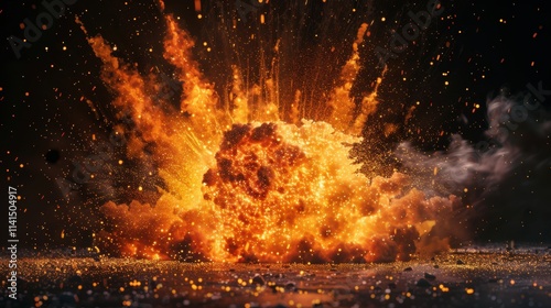 Massive Fiery Explosion with Sparks and Smoke photo