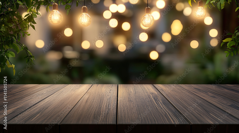Wood table surround by light broken indoor celebrate tone Wood table surround by light broken indoor celebrate tone