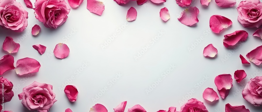 Close-Up View of Blooming Pink Roses with Petals Arranged for Decorative Banner or Floral Artwork Presentation