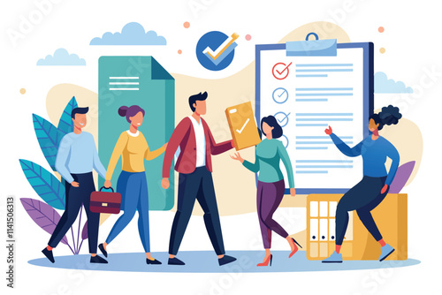 Entrepreneurs discuss contracts and collaboration in a colorful office environment, Entrepreneurs enter into work contracts
