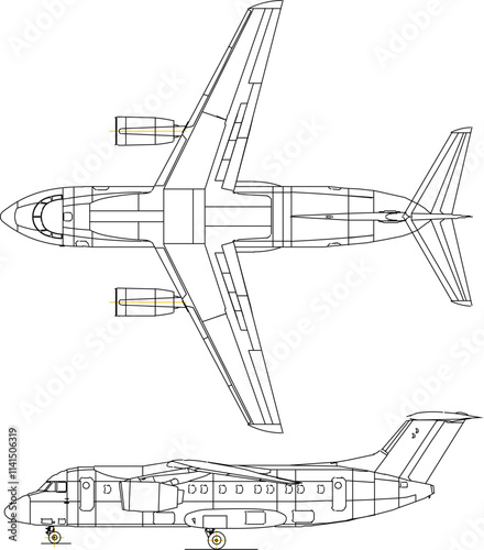 vector illustration of airplane section design with passenger seat interior details side by side