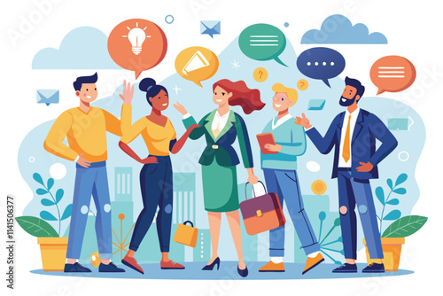 Entrepreneurs collaborate and exchange ideas during a lively business networking event in the city, Entrepreneurs make agreements, express opposing opinions, argue and compromise