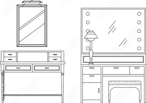 vector illustration of bedroom furniture design dressing table with mirror glass