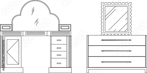 vector illustration of bedroom furniture design dressing table with mirror glass 2.eps