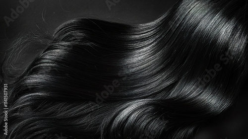 Close-up of wavy black hair for product dvertisement shampoo cosmetics photo