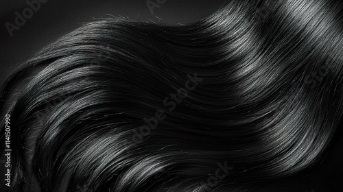 Close-up of wavy black hair for product dvertisement shampoo cosmetics photo