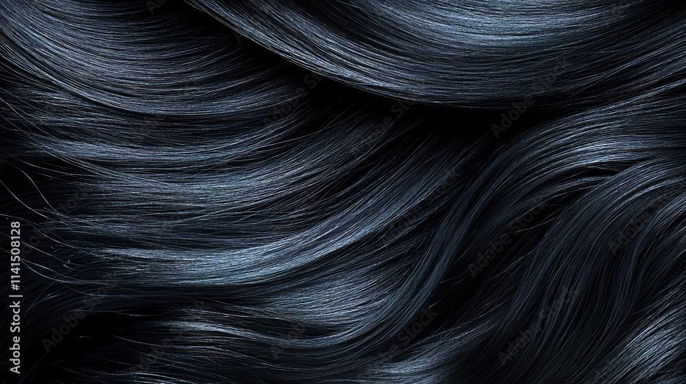 Naklejka premium Close-up of wavy black hair for product dvertisement shampoo cosmetics