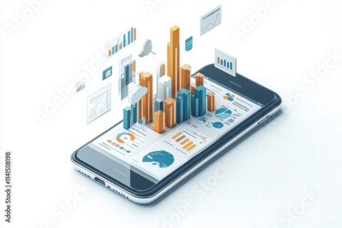 Wallpaper Mural Mobile Phone with 3D Graphs and Charts for Data Analysis Visualization Torontodigital.ca