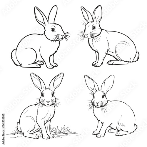 set of rabbit line art design