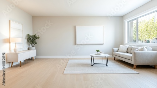 Spacious and Minimalist Empty Living Room Setup with Light Colors and Natural Light, Ideal for Home Interior Design Inspiration