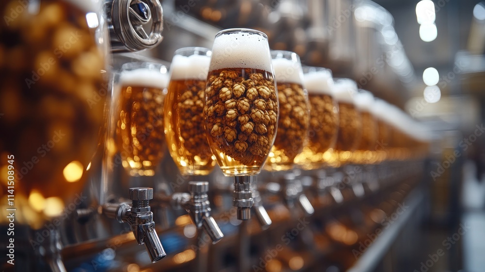 A row of glasses filled with beer and popcorn, showcasing a unique beverage pairing. A row of glasses filled with beer and popcorn, showcasing a unique beverage pairing.