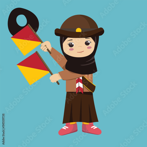 Semaphore O Scout Sign Code Alphabet hijabi girl