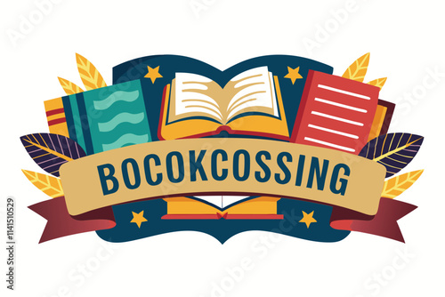 A vibrant banner encouraging book sharing among community members in a friendly setting Exchange literature, Banner for bookcrossing advertising