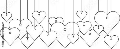  Love theme with  hearts, line art vector.