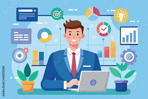 Executive manager analyzes charts and data while planning projects in a modern office environment Executive manager planning and monitoring