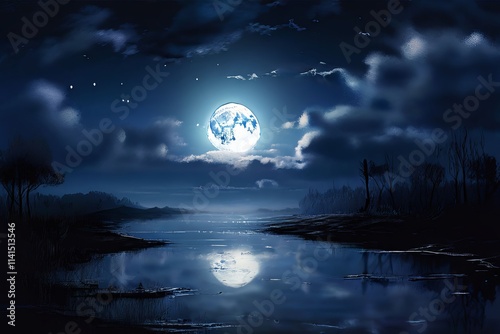 35 a moonlit night a full moon shines brightly on a calm and pea