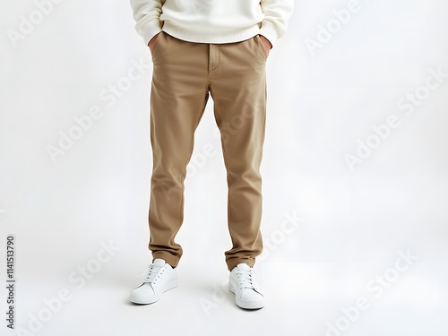 Casual Comfort: Tan Pants with White Sneakers