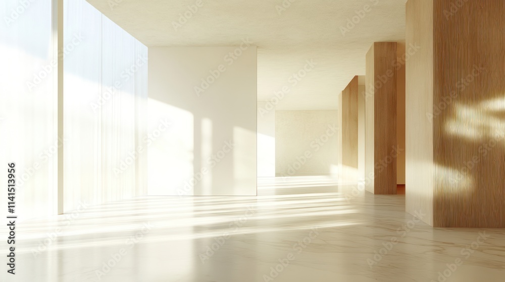 A spacious, modern interior with natural light and wooden accents. A spacious, modern interior with natural light and wooden accents.
