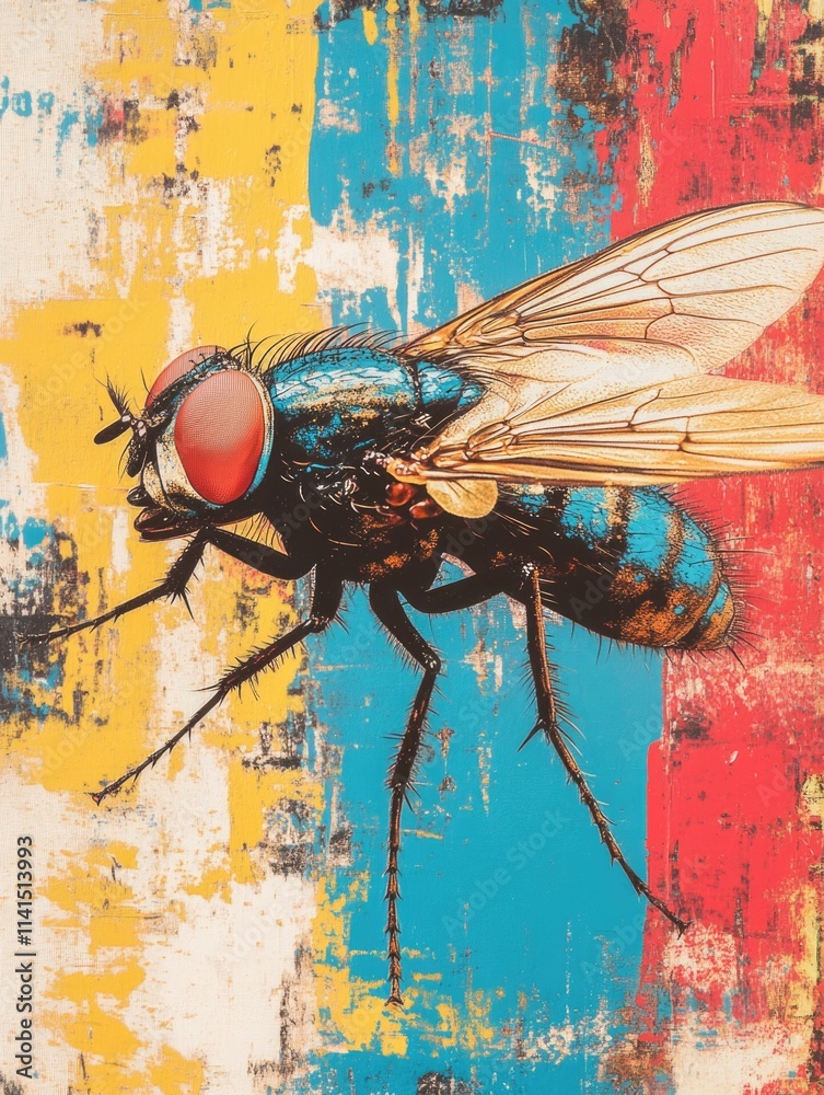 Obraz premium Close-up of fly on colorful background