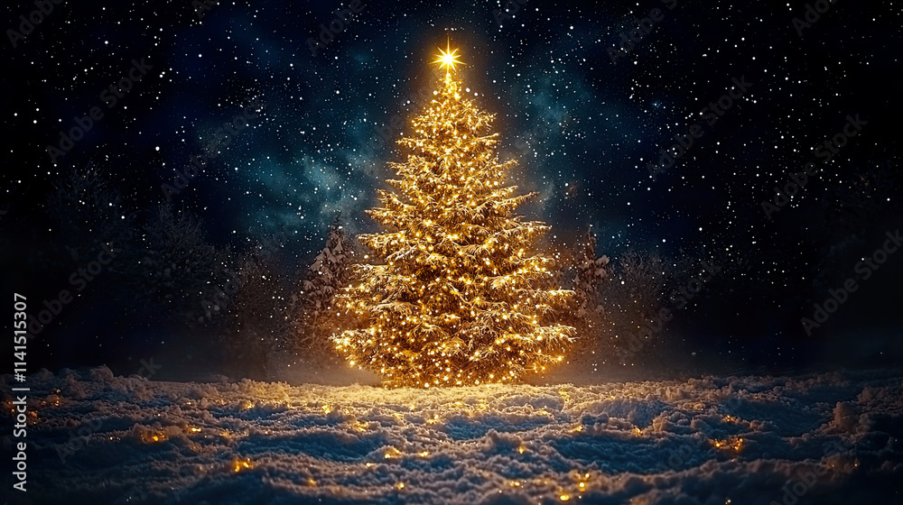 Naklejka premium Christmas tree with golden lights background