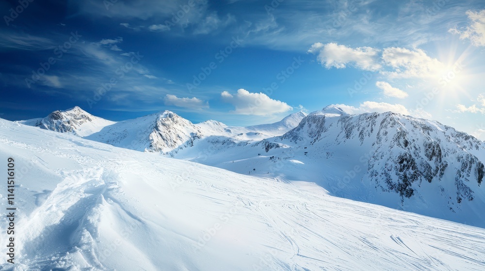 Snowy Mountain Peaks Winter Ski Resort Landscape Panorama Snowy Mountain Peaks Winter Ski Resort Landscape Panorama