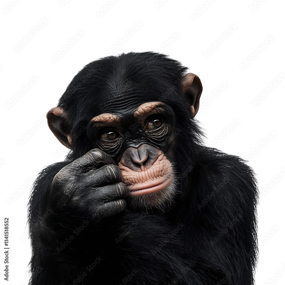 Naklejka premium Thoughtful Chimpanzee Gazing Intently with Expressive Emotion