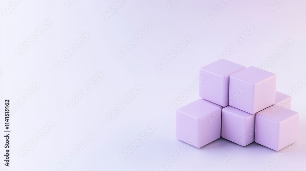 Fototapeta premium A minimalistic arrangement of pastel purple cubes stacked against a soft gradient background, evoking simplicity and calmness.