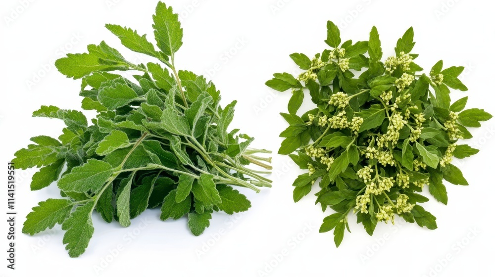 Fresh green herbs are displayed, showcasing vibrant leaves and small flowers, ideal for culinary use and garnishing dishes. Fresh green herbs are displayed, showcasing vibrant leaves and small flowers, ideal for culinary use and garnishing dishes.