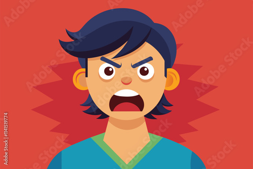 A character displays an intense expression of anger with bold colors in the backdrop Feeling angry Customizable Flat Illustration