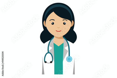 A female Asian medical intern with a stethoscope stands confidently in a clinical environment Female Asian medical intern with stethoscope